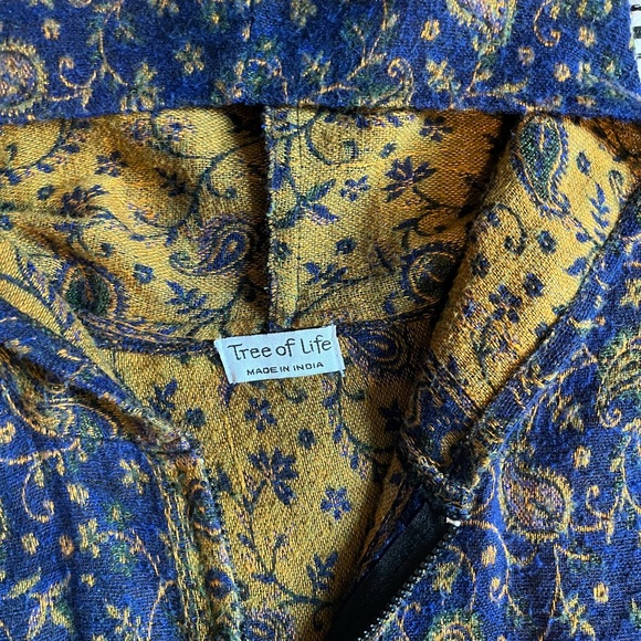 Tree of Life Blue Gold Pashmina Fringe Zip-Up Hoodie Jacket - Picture 5 of 9